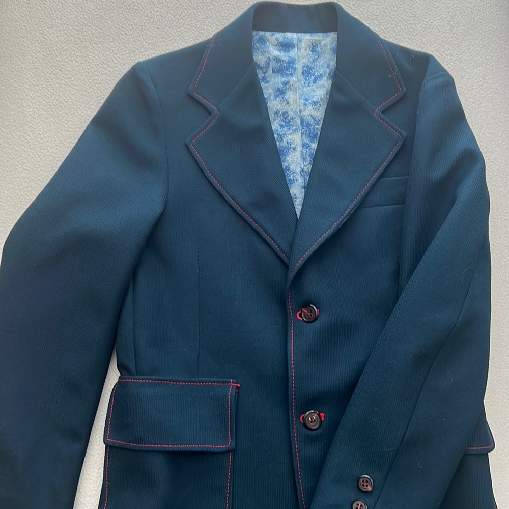 Vintage Boys Blue Wool Blend Lined Blazer, 2 Button - 10/12